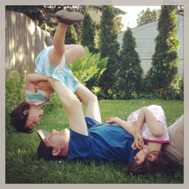 G with girls in backyard